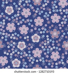 Seamless pattern consisting of symbolic five-petal flowers.
The background texture consists of groups of squares. Just for editing.