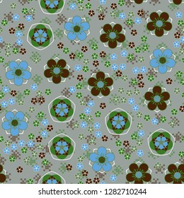 Seamless pattern consisting of symbolic five-petal flowers.
The background texture consists of groups of squares. Just for editing.