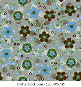Seamless pattern consisting of symbolic five-petal flowers.
Background consisting of zigzag spots. Just for editing.