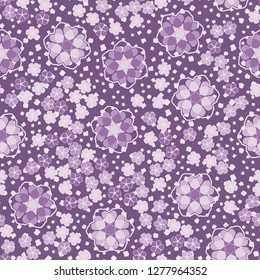 Seamless pattern consisting of symbolic  flowers.  Background consisting of flakes.