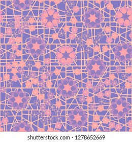 Seamless pattern consisting of symbolic  flowers.  
Background consisting of a lattice.