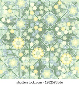 Seamless pattern consisting of symbolic  flowers.
The background texture consists of wavy lines. Just for editing. 