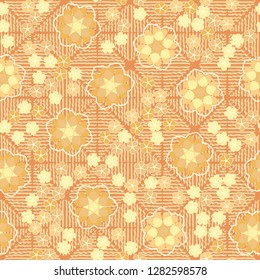 Seamless pattern consisting of symbolic  flowers.
The background texture consists of wavy lines. Just for editing. 