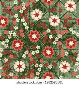 Seamless pattern consisting of symbolic  flowers.
The background texture consists of wavy lines. Just for editing. 