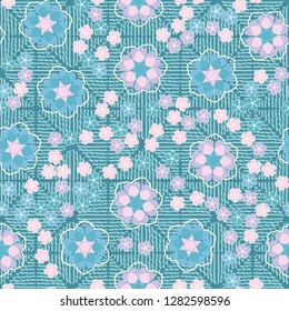 Seamless pattern consisting of symbolic  flowers.
The background texture consists of wavy lines. Just for editing. 