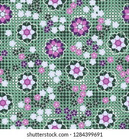 Seamless pattern consisting of symbolic  flowers.
Background consisting of small five-pointed stars. Just for editing.