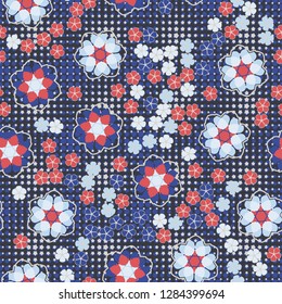 Seamless pattern consisting of symbolic  flowers.
Background consisting of small five-pointed stars. Just for editing.