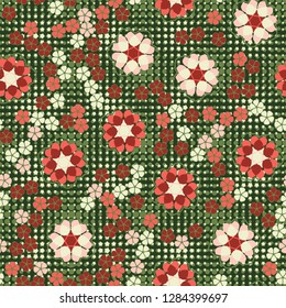 Seamless pattern consisting of symbolic  flowers.
Background consisting of small five-pointed stars. Just for editing.