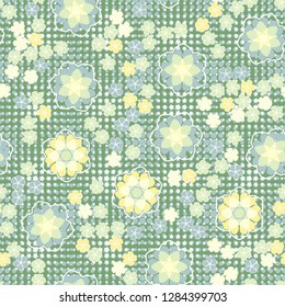 Seamless pattern consisting of symbolic  flowers.
Background consisting of small five-pointed stars. Just for editing.