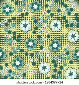 Seamless pattern consisting of symbolic  flowers.
Background consisting of small five-pointed stars. Just for editing.