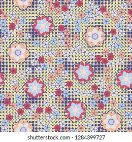 Seamless pattern consisting of symbolic  flowers.
Background consisting of small five-pointed stars. Just for editing.
