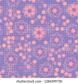 Seamless pattern consisting of symbolic  flowers.
Background consisting of small five-pointed stars. Just for editing.