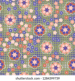 Seamless pattern consisting of symbolic  flowers.
Background consisting of small five-pointed stars. Just for editing.