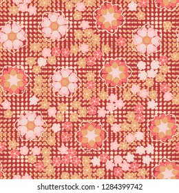 Seamless pattern consisting of symbolic  flowers.
Background consisting of small five-pointed stars. Just for editing.