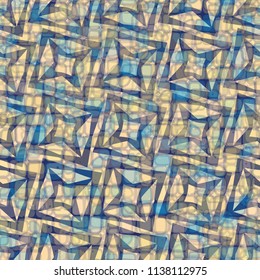 A seamless pattern consisting of translucent overlapping color spots with translucent contours. Against the backdrop of a texture made of squares with four-pointed stars inscribed in them.