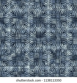 A seamless pattern consisting of translucent overlapping color spots with translucent contours. Against the backdrop of a texture made of four-petalled abstract flowers.