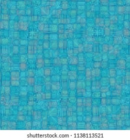 A seamless pattern consisting of translucent overlapping color spots with translucent contours. Against the background of the texture made of cross-shaped square figures.