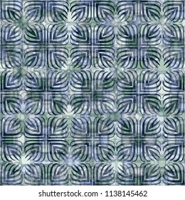 A seamless pattern consisting of translucent overlapping color spots with translucent contours. Against the backdrop of a texture made of four-petalled abstract flowers.