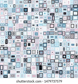 A seamless pattern consisting of triple square trimmings and squares inside. Pleasant color combinations. Chaos.