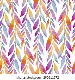 seamless pattern consisting of twigs with colorful leaves, watercolor