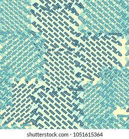 Seamless pattern consisting of woven wire patches. Unique camouflage. Multi-colored texture.
