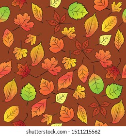 Seamless pattern consisting of yellow and red autumn leaves.