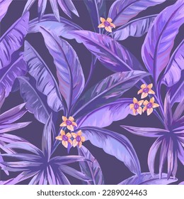 Seamless pattern consists of banana leaves and tropical for all over surface.