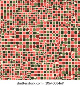 Seamless pattern. It consists of circles and squares, as well as from intermediate figures. Multicolor. Fashionable.