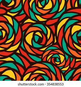 seamless pattern consists of colorful doodles. Vector illustration.