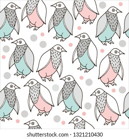 seamless pattern consists of cute pink and blue penguins