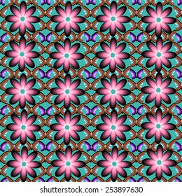 seamless pattern consists of flowers and butterflies.