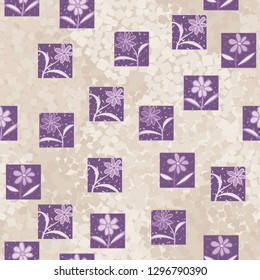 Seamless pattern. Consists of flowers drawn in squares.
The background consists of rounded squares with shades of old paper. Easy to edit. 