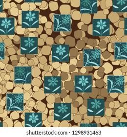 Seamless pattern. Consists of flowers drawn in squares.
Background consisting of uneven rounded quadrangles. Editable.