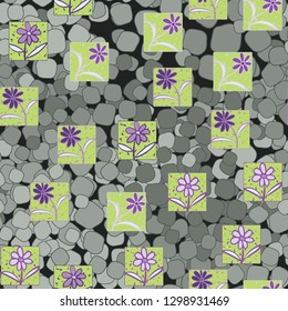 Seamless pattern. Consists of flowers drawn in squares.
Background consisting of uneven rounded quadrangles. Editable.