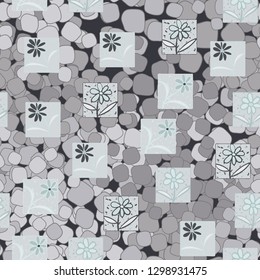 Seamless pattern. Consists of flowers drawn in squares.
Background consisting of uneven rounded quadrangles. Editable.