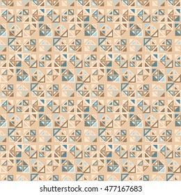 Seamless pattern. It consists of geometric elements of a triangular shape with a different color. The background has a light brown color.Useful as design element for texture and artistic compositions.