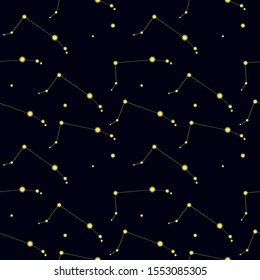 Seamless pattern with constellation Aries. Abstract print with stars