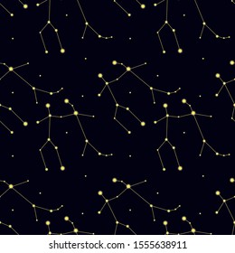 Seamless pattern with constellation Gemini. Abstract print with The Twins