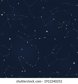 seamless pattern with constellations on a dark background