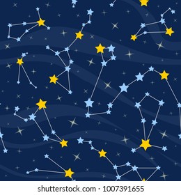 Seamless pattern with constellations. Space background with stars
