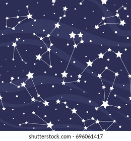 Seamless pattern with constellations. Space background with stars