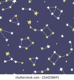 Seamless pattern with constellations of the starry sky. Floral dream romantic print. Vector graphics.