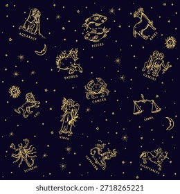 Seamless pattern with constellations and stars pattern
