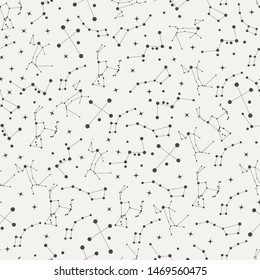 Seamless Pattern with Constellations and Stars. Dots and Thin Line Elements. Good for Your Design Fabric, Textile, Background, Gift Paper or Banners. Vector Illustration of Astronomy