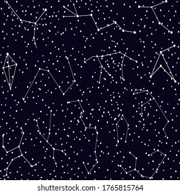 Seamless pattern constellations. Vector stars sky. Pattern for textile and more