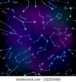 Seamless pattern of constellations . Zodiac. Vector. 