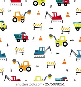 Seamless pattern construction .pattern machine cartoon. car cartoon