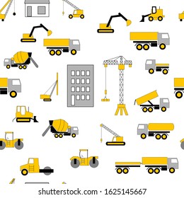 Seamless pattern with construction machines.