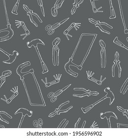 seamless pattern with construction tools. Vector illustration. Drawn by hand in a doodle style. Cartoon. Modern texture for your design can be used as wrapping paper, fabric, wallpaper.