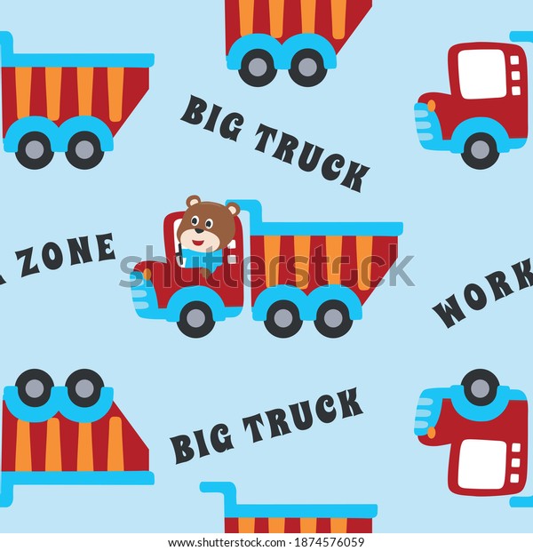 Seamless\
pattern of construction vehicle cartoon with funny animals woorker.\
Creative vector childish background for fabric, textile, nursery\
wallpaper, card, poster and other\
decoration.